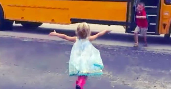 Every Time The School Bus Drops Him Off, His Sister Is Waiting To Hug Him!