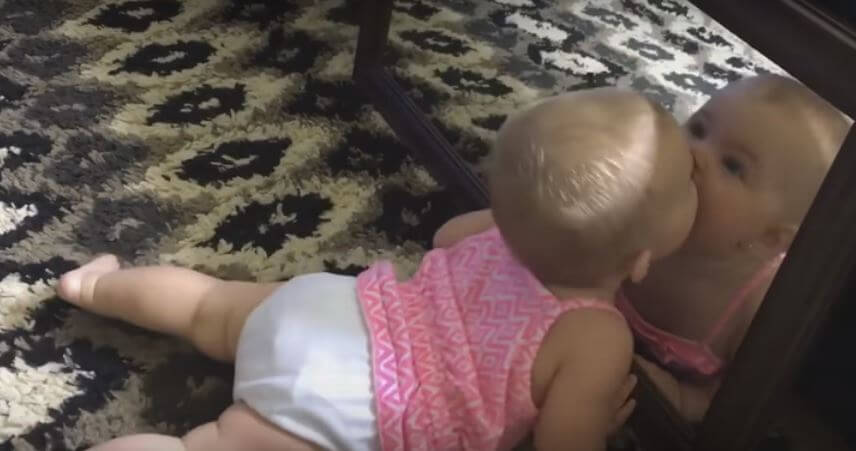 Baby Sees Her Reflection In The Mirror. What She Does Next? Cuteness Overload!